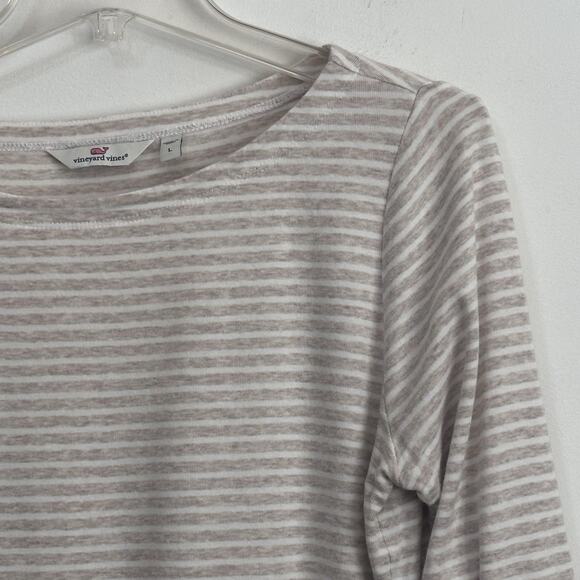 Vineyard Vines Womens Tee L Boat Neck 3/4 Sleeve Preppy Stripes Casual Pullover - Picture 3 of 8
